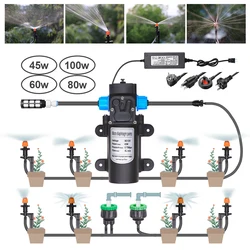5-30M Pump Self-priming Garden Irrigation Watering System 90/180/360/ Strip Sprinkler on Stake 1/4'' Automatic Kit 100-240VSpray