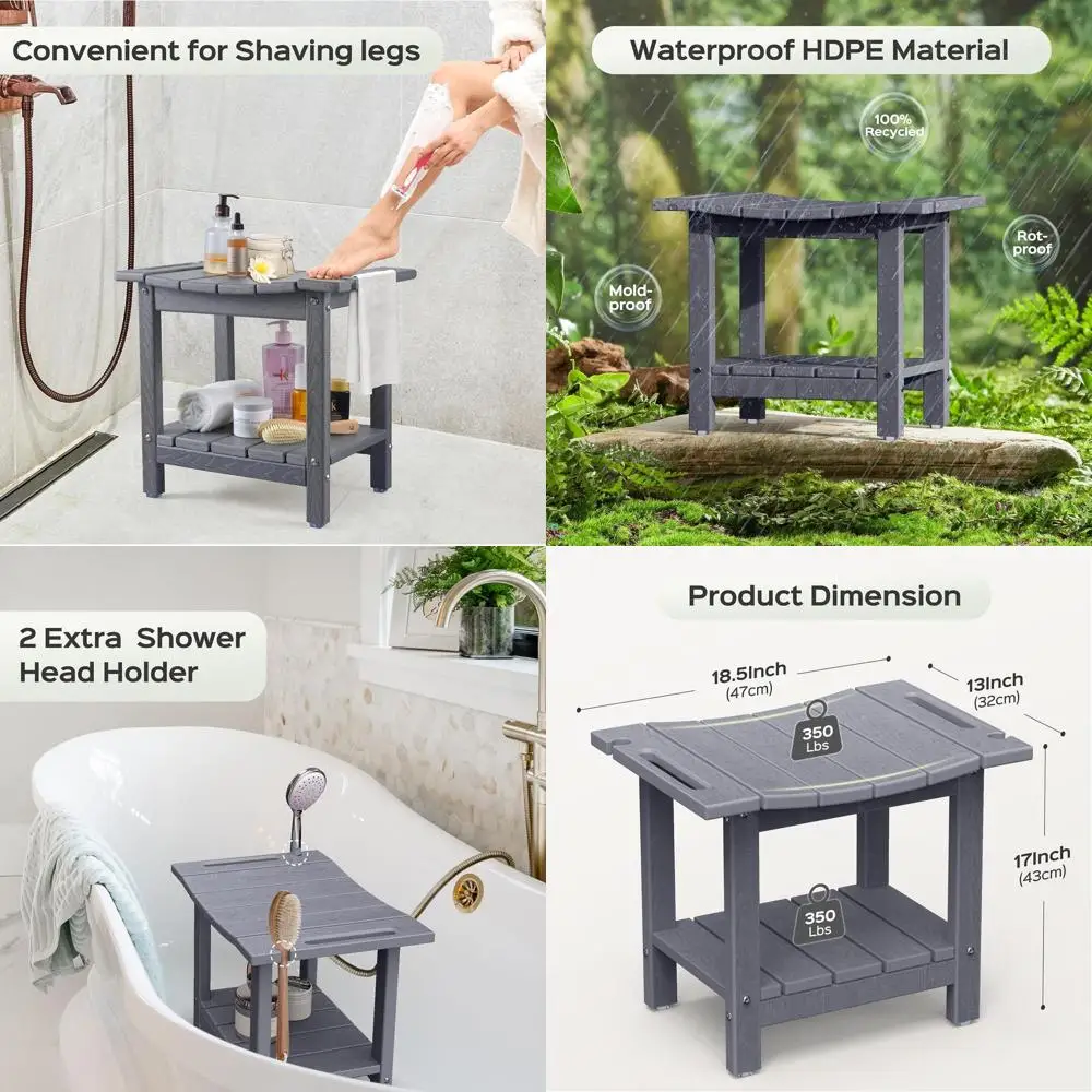 

Durable HDPE Shower Bench with Storage, 18.7 Seat, 350lbs Capacity, Suitable for Indoor and Outdoor Use