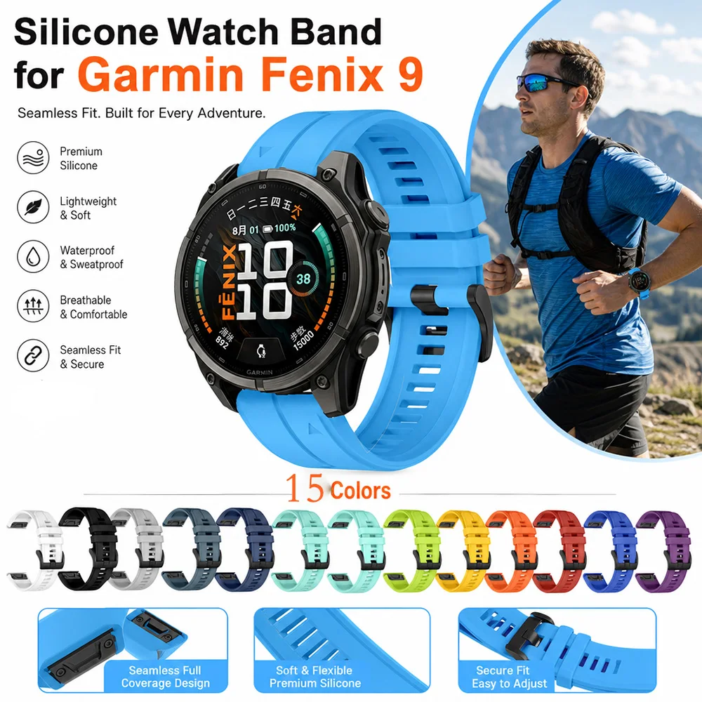 20 22 26mm Quickfit Silikon-Sportarmband für Garmin Fenix 9 Pro Leichtes Verstellbares Ersatzarmband für Garmin Fenix 9