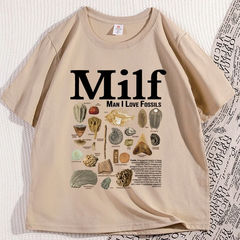 Man I Love Fossils Vintage T-Shirt Retro Geology Humor T Shirt 90s Y2K Graphic Tees Cotton Short Sleeve Loose Casual Clothes