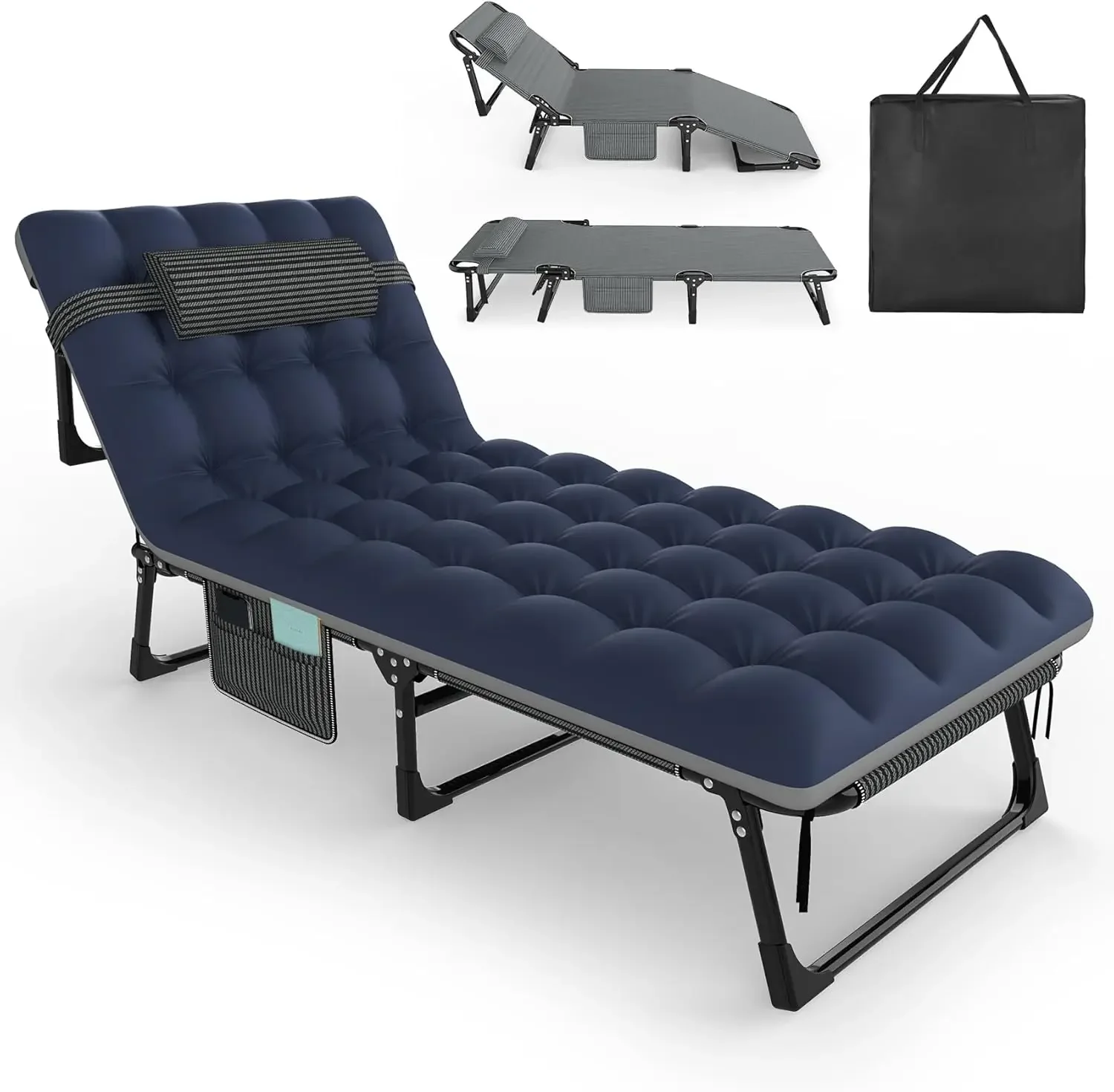 

Folding Camping Cot for Adults, 5 Positions Adjustable Outdoor Cot Bed, Lounge Chair Cot, Travel Camp Cots with Mattress