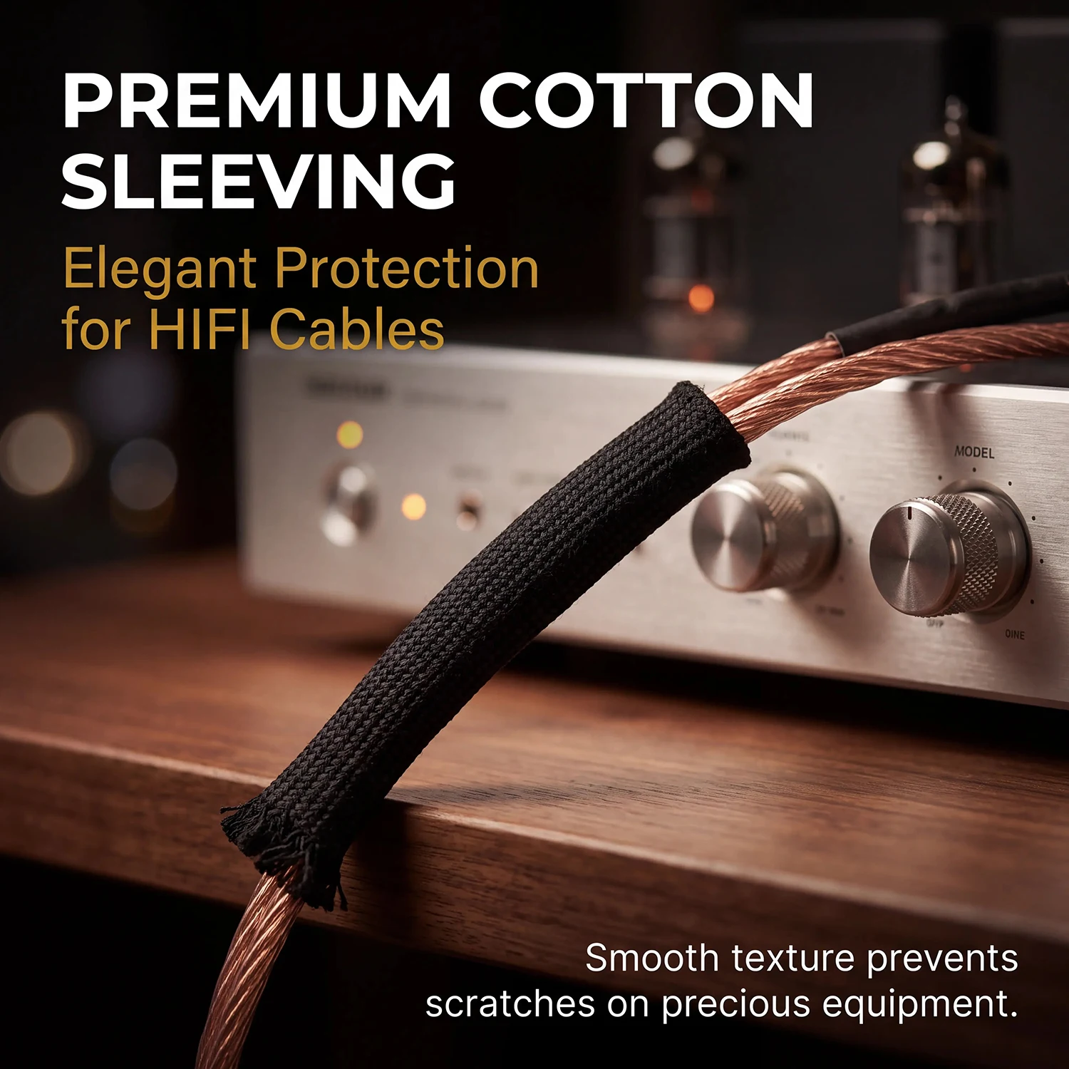 YIVO Braided Black Pure Cotton Cable Protector Sleeve, Breathable Wear‑Resistant Sheath for HIFI Audio Cables Wire Arrangement