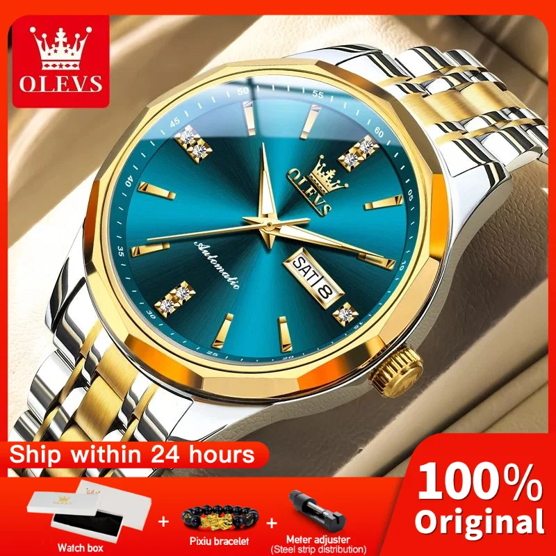 OLEVS 7056 montre pour hommes de luxe Original montre mécanique automatique montre lumineuse étanche pour hommes montre de jour-Date avec boîte