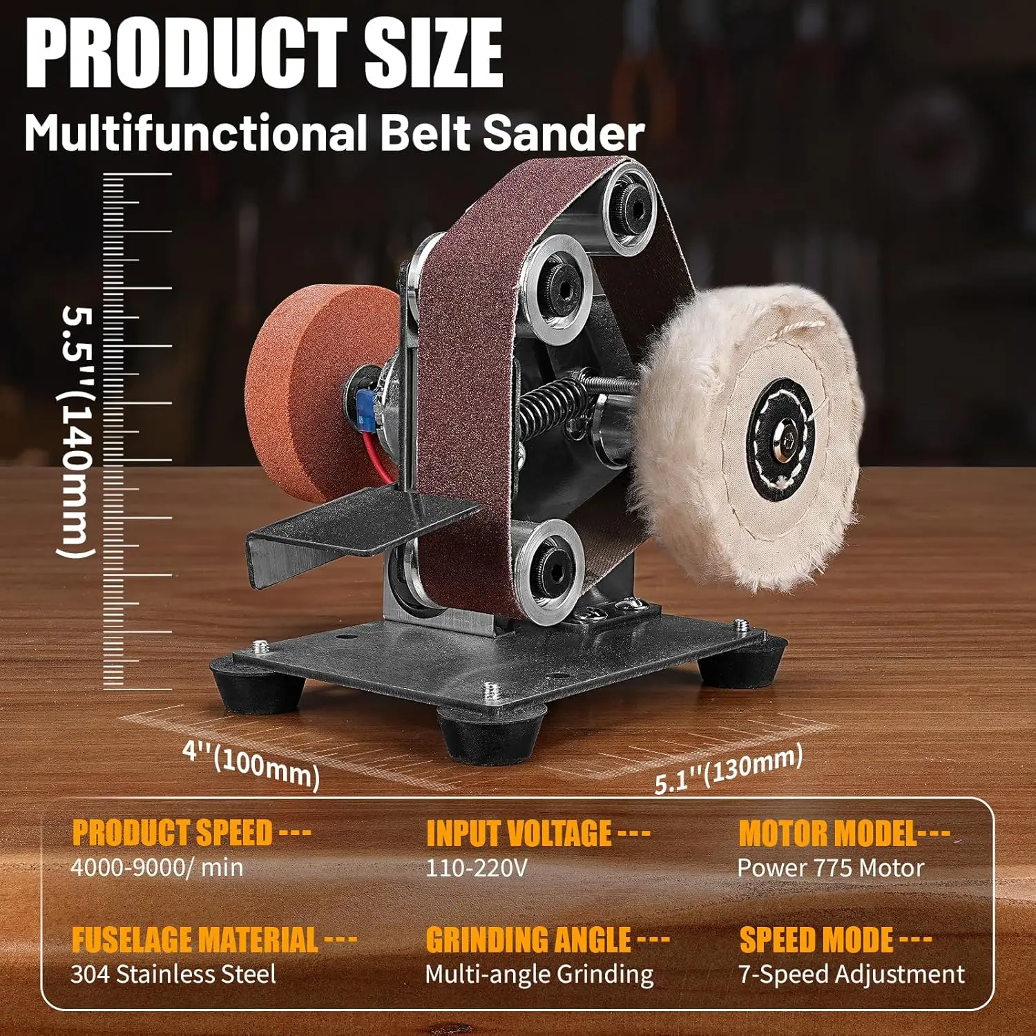 Obrázek 4: Mini elektrický pás bruska DIY leštění broušení stroj řezačka hran sharpenermultifunctional bruska 7-speed energie nástroje