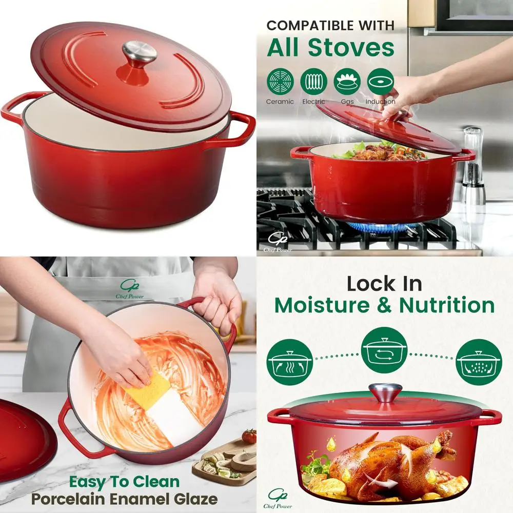 

Эмалированная чугунная голландская духовка на 6 литров, идеально подходит для выпечки хлеба, тушения, тушения, жарения - безопасная кастрюля для приготовления пищи в духовке с крышкой