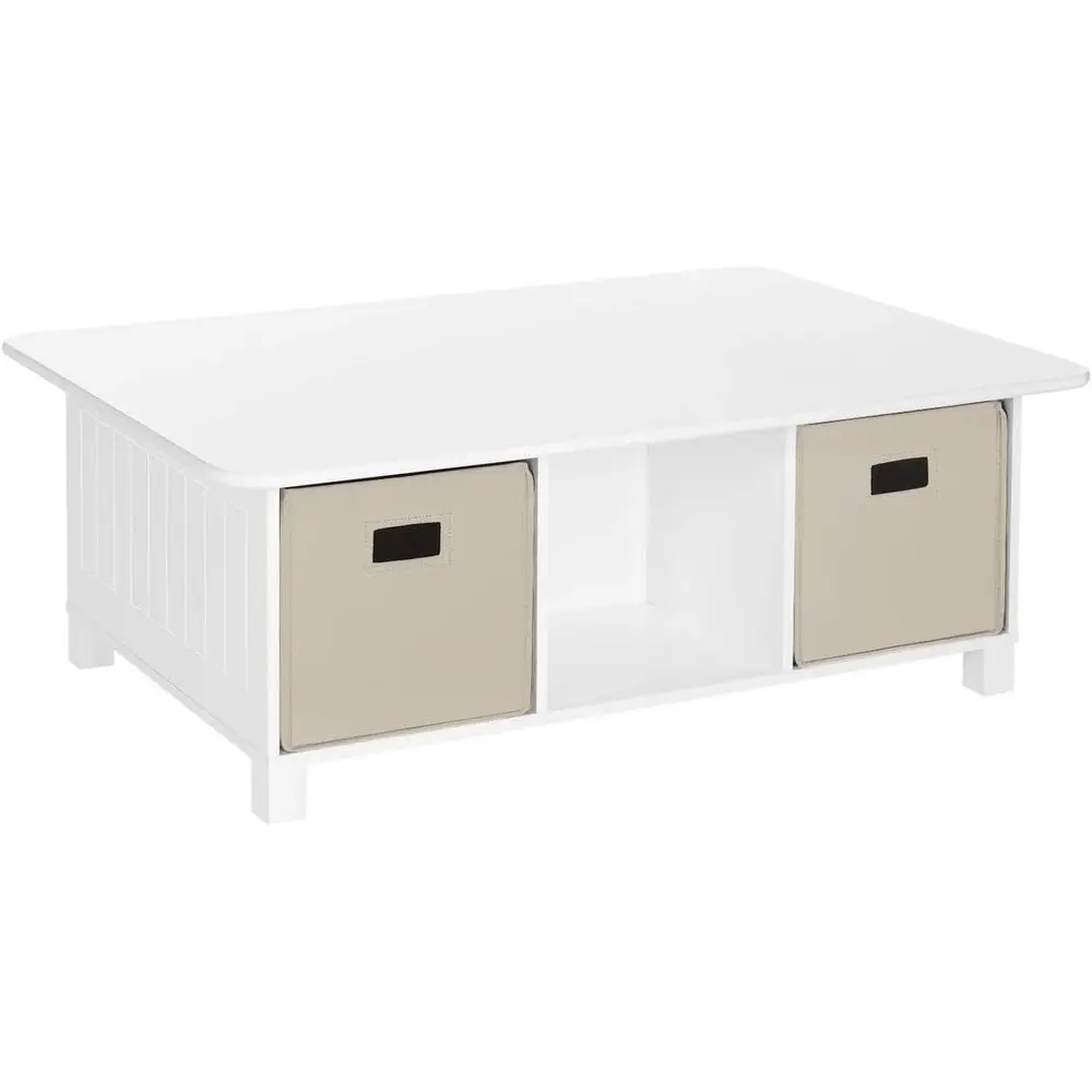 Home Activity Table, White with Taupe Bins