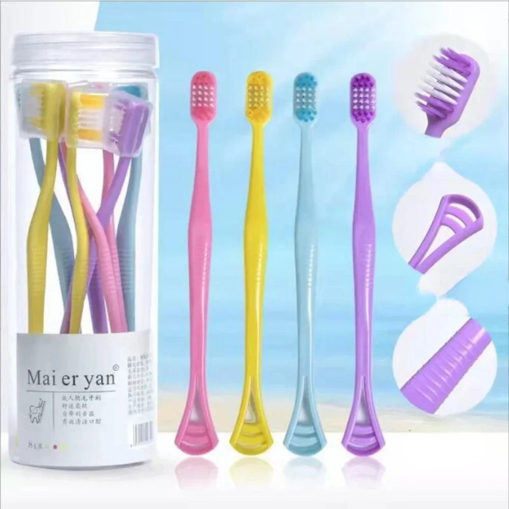 Adult Soft Bristle Toothbrush Clean Macarone Toothbrush with Tongue Coating Scraping Function eco friendly