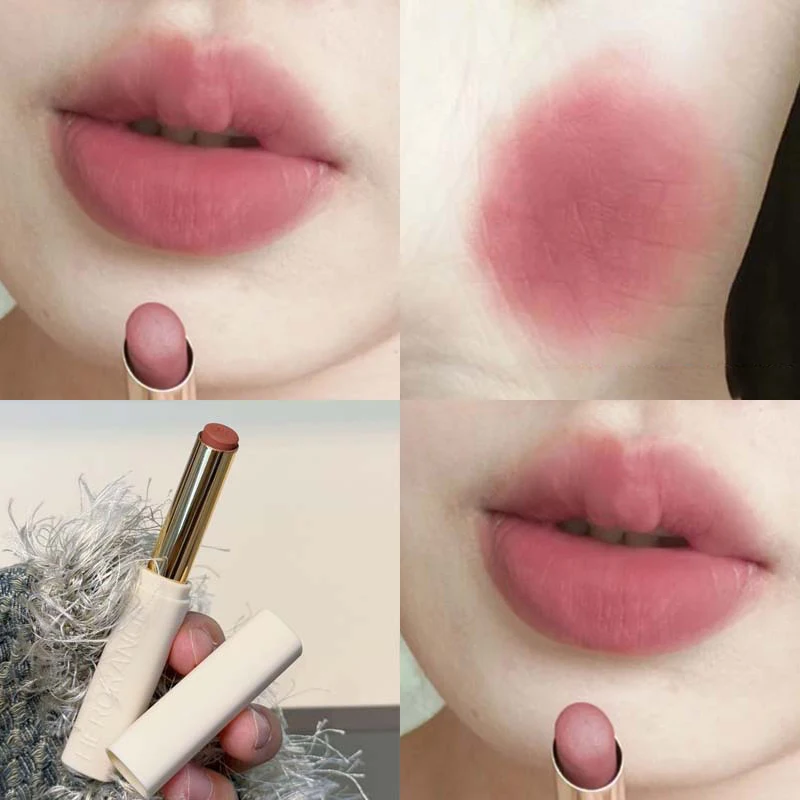 كريم أحمر شفاه غير لامع منخفض التشبع، ليس من السهل أن يبهت أحمر الشفاه عاري غير لامع، ملمع شفاه أحمر مقاوم للماء، مكياج يدوم طويلاً
