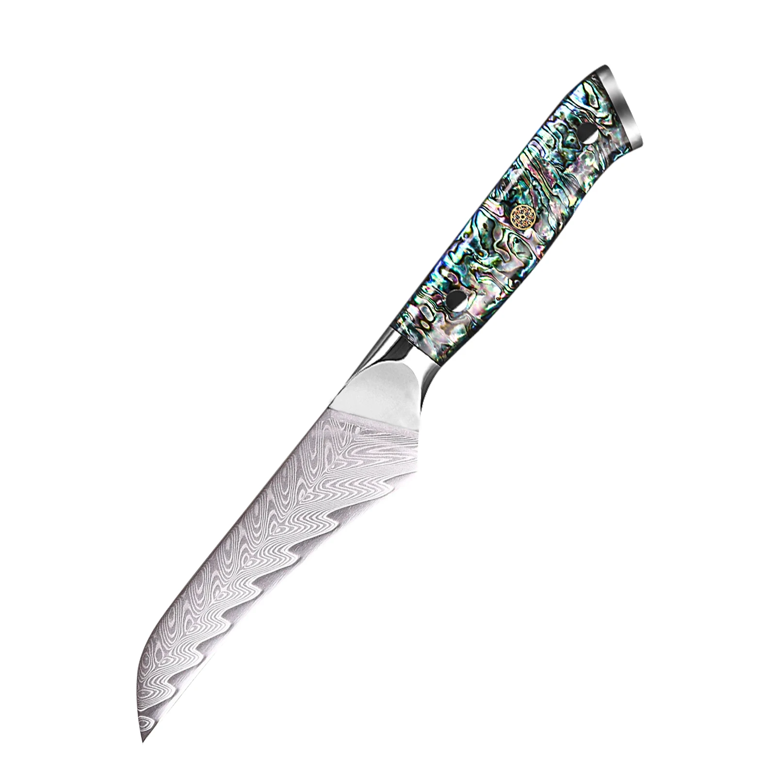 

Damascus Steel Fruit Knife, Razor Sharp Blade, Abalone Shell Handle, Exquisite Pattern, Japanese, VG10