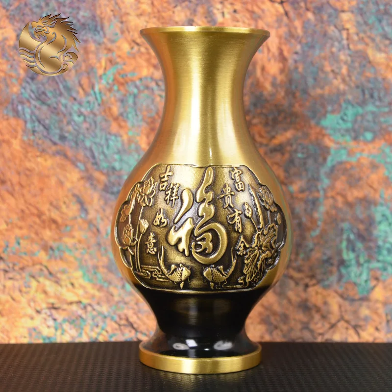 

Copper Buddhist Lotus vase Statue Lotus flower Koi vase Sculpture Office Home Decor Gift for Desk Ornament ﻿