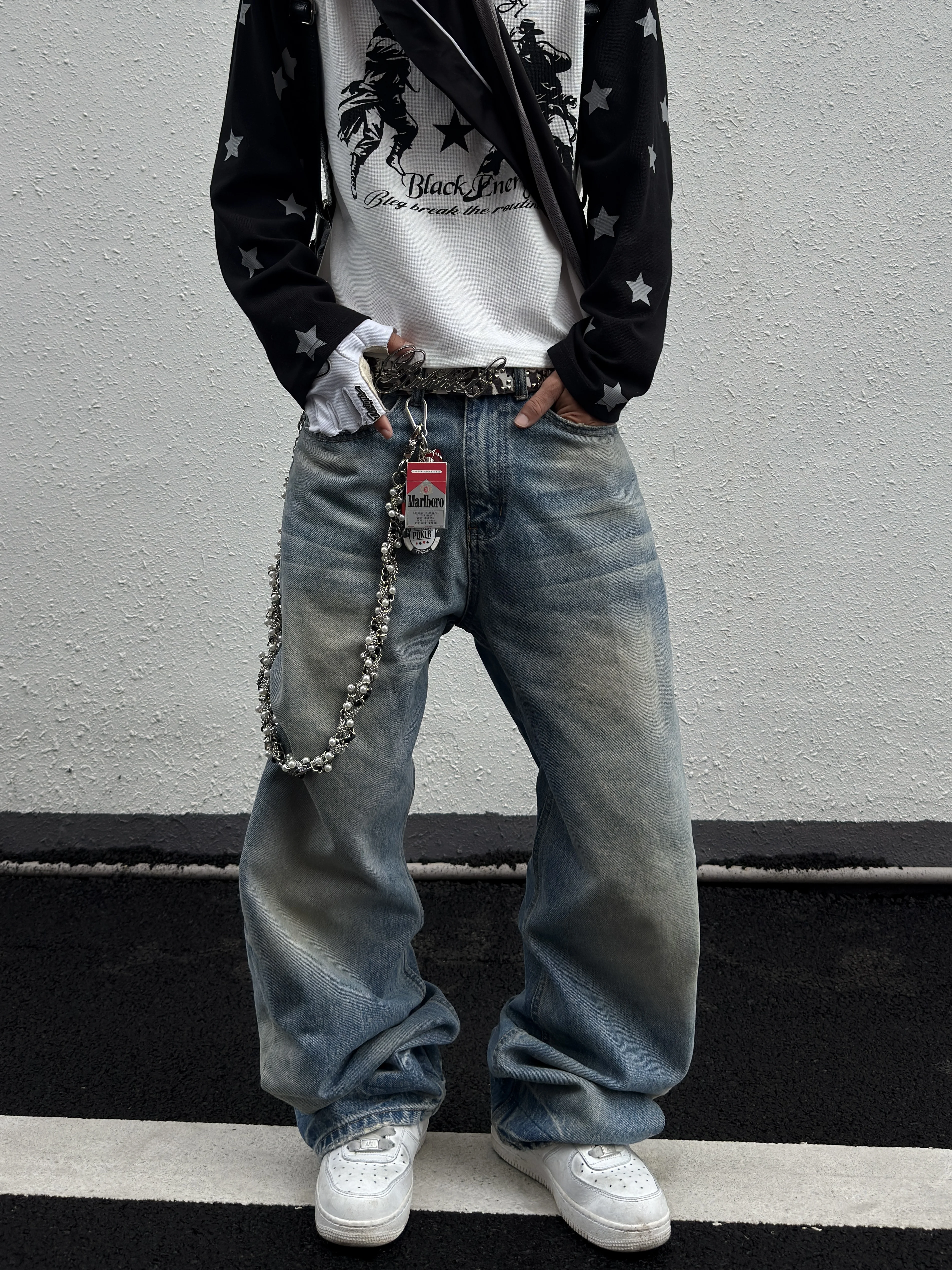 YIZILINGF Jeans Vintage Americano Casual Confortável Masculino e Feminino Perna Reta Slim Fit Azul Lavado Calça Longa Algodão...