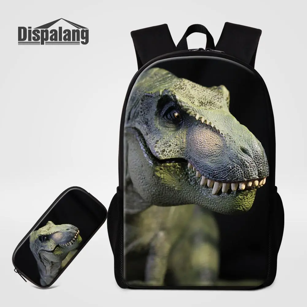 2PCS Set School Bags Penbox Zoo Animal Dinosaur Backpack For Boys Child Fashion Custom Image Bookbag Kids Gifts