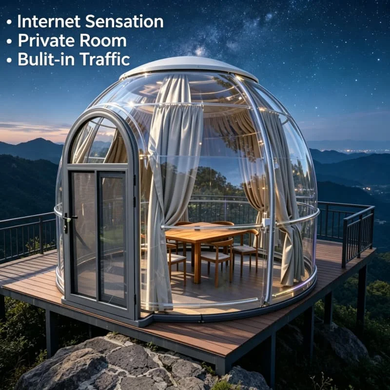

High Quality Removable Glamping Designs Polycarbonate Starry Sky Room Dome Bubble House with Bathroom Customized Sale