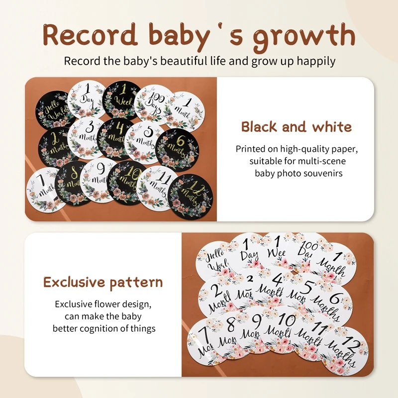 Baby Number Milestone Monthly Memorial Cards Wooden Newborn Age Photography Accessories Birthing Gift Infant Growth Souvenir Set