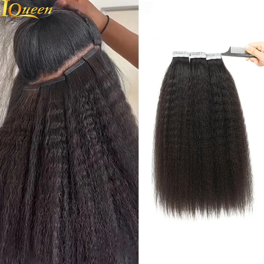 

26 Inches Tape In Hair Extensions Human Hair Kinky Straight Remy Hair 20Pcs 50G Natural Color Real Human Hair Tape In Extensions