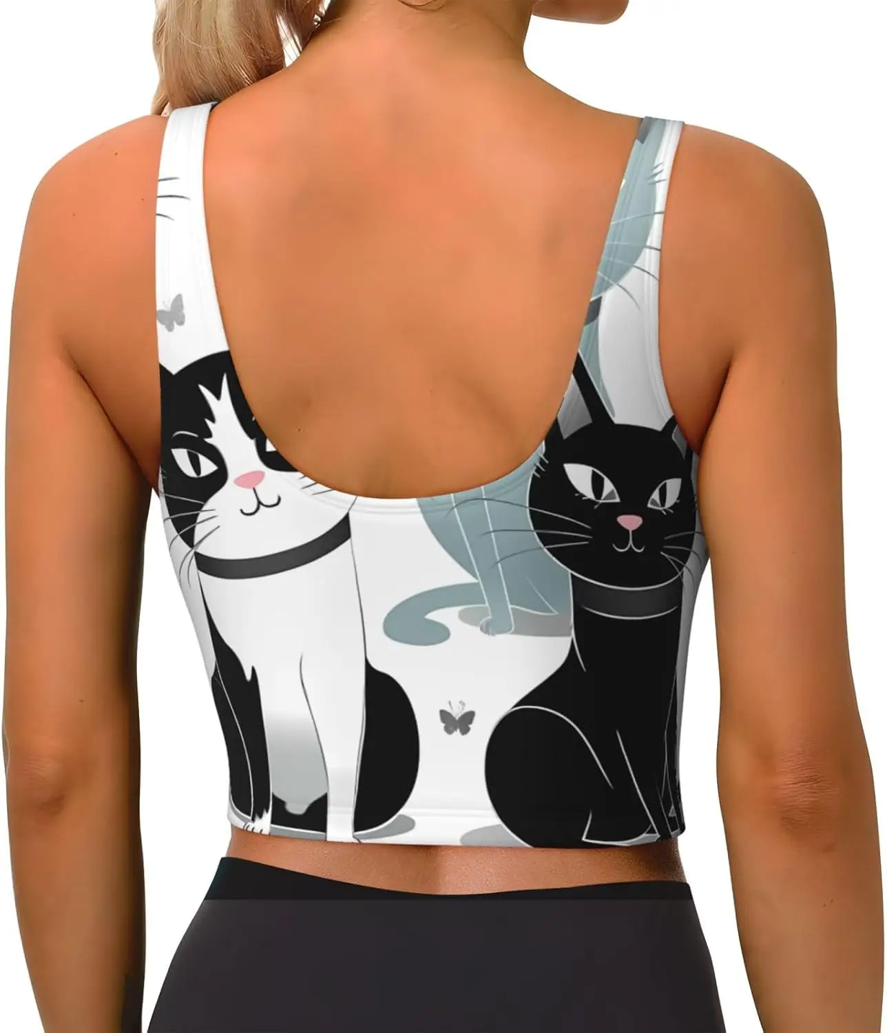 حمالات صدر رياضية للنساء، قمصان بدون أكمام للسيدات قابلة للإزالة على شكل حرف U باللونين الأبيض والأسود، حمالات صدر للتمرين بطباعة اليوجا المضحكة
