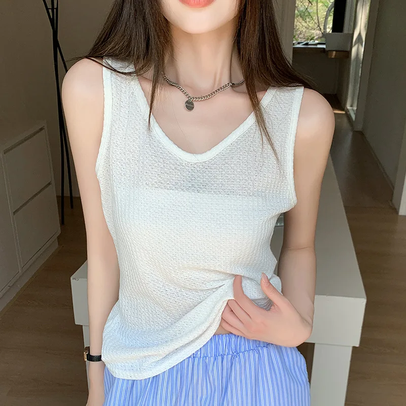 

Женский вафельный жилет, идеально подходит для лета, легкий и удобный, без рукавов, свободный и универсальный базовый топ.