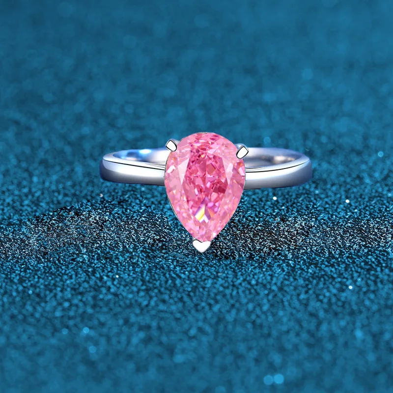 Luxury Solid Platinum PT950 Women's Pear-shaped Pink Diamond Sea Blue Diamond White Diamond Ice Flower Cut Proposal Diamond Ring