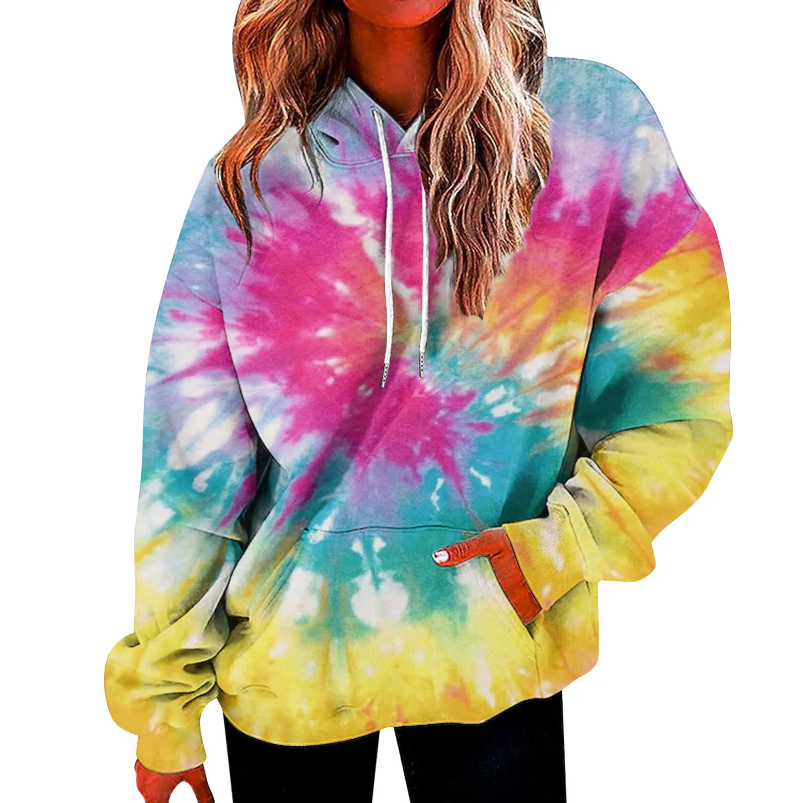 

Streetwear Womens Hooded Sweatshirts Oversized Tie Dye Printed Pullover Casual Winter Long Sleeve Blouse Korean O-Neck Sudaderas