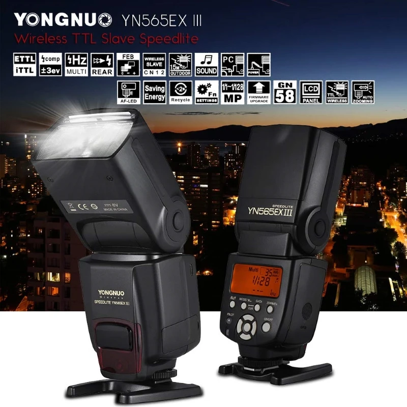 YONGNUO YN565EX III C/N Flash Speedlite Hot Shoe Flash TTL Slave Flashlight Compatible with Canon/Nikon DSLR Camera