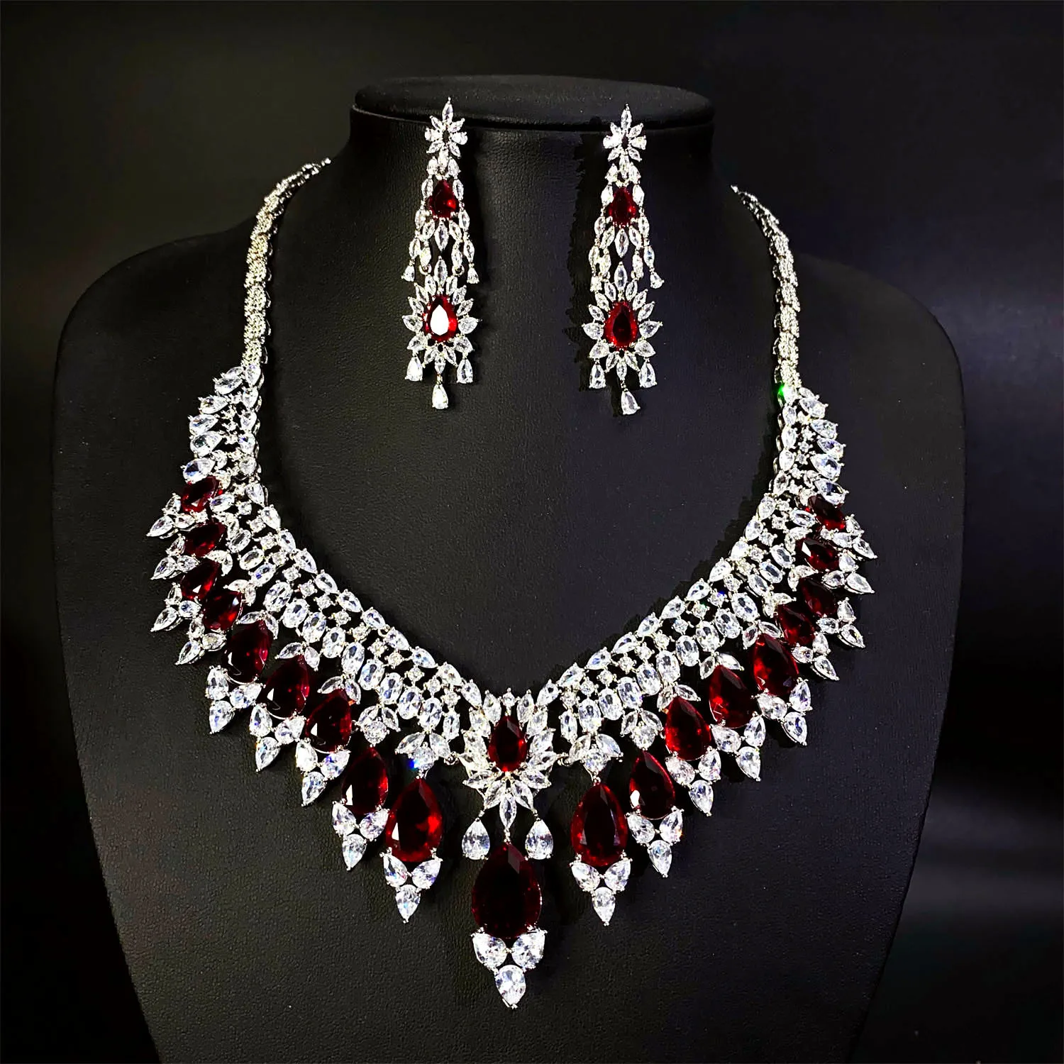 HIBRIDE New Saudi Jewellery Elegant Gorgeous Ladies Multicolour Zirconia Set Summer Wedding Necklace Earrings Prom Event S-666