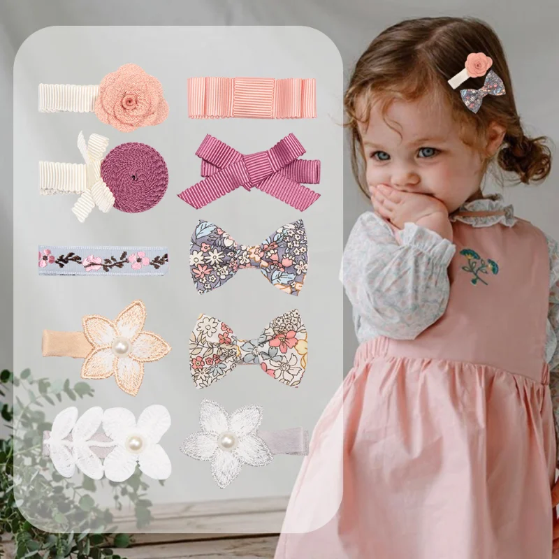 Children's Bow Hair Clip Japan Korean Girl Flower Hair Clip Set Korean Style Lace Pearl Hair Clip Baby Accessories Baby Headband