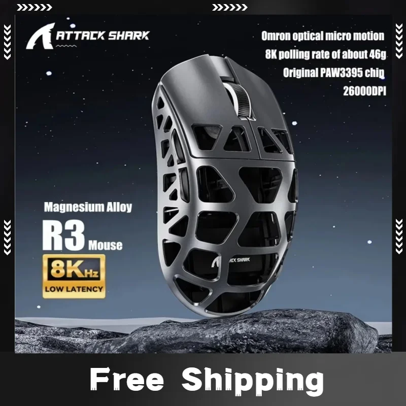 

Attack Shark R3 Tri-mode Magnesium Alloy Mouse PAW3395 Lightweight Bluetooth 26000 DPI 2.4G Wireless Gaming 4K8K Gaming Mouse