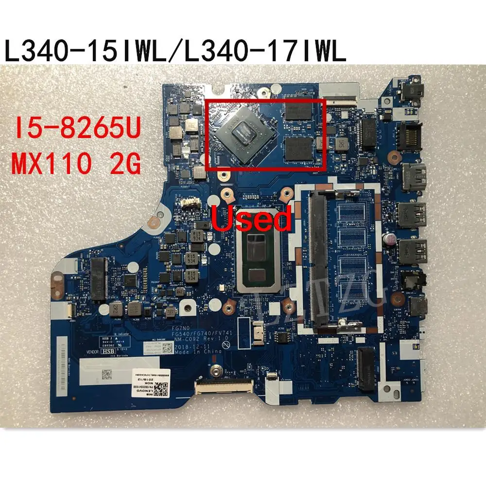 Used For Lenovo Ideapad L340-15IWL/L340-17IWL Laptop Motherboard Mainboard CPU I5-8265U GPU MX110 2G FRU 5B20S41698