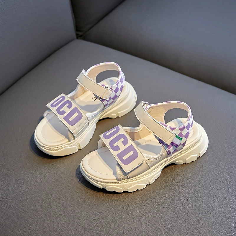 Kids'Casual Shoes Sandals PU Leather Summer Shoes For Girls Hook and Loop Breathable Anti-slip Pink Purple Shoes Size 26-38