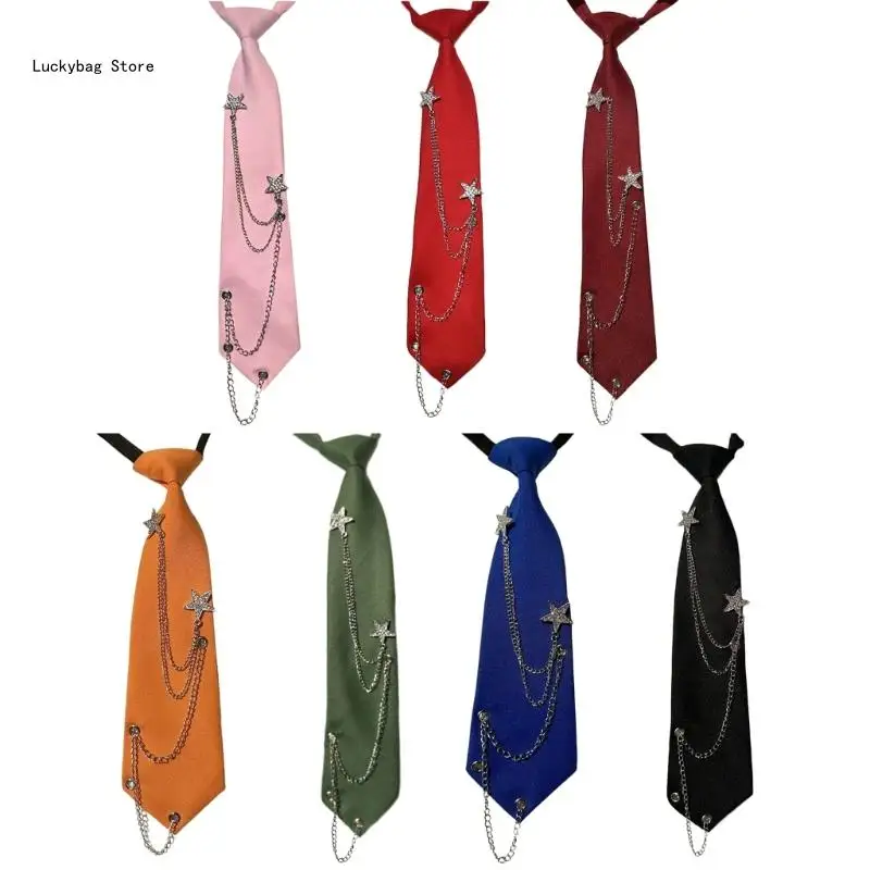 

Punk Star Chain Necktie for Women Student Japanese Pre Tied Adjustable Ties for Uniform School Shirt Party Graduation