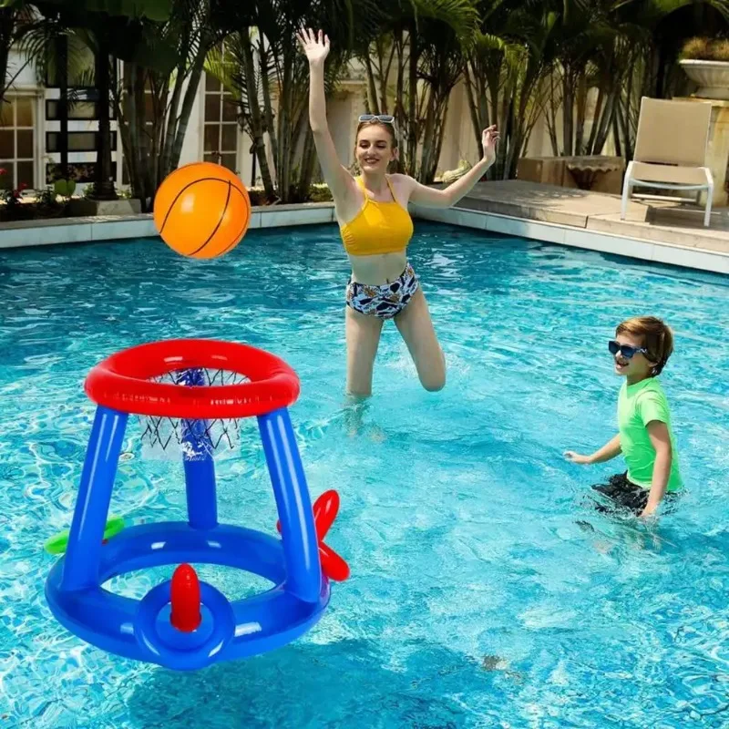 Inflatable Water Basketball Hoop & Ring Toss Game Set, Floating Swimming Pool Interactive Toys for Kids Adults Pool Party Games