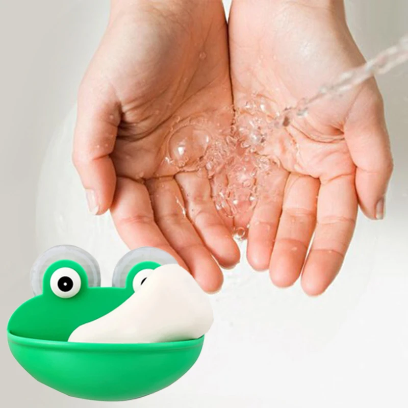 1pc Soap Dish Holder Abs Durable With Suction Cups Frogs Shaped Soap Case Household Accessory Kitchen Bathroom