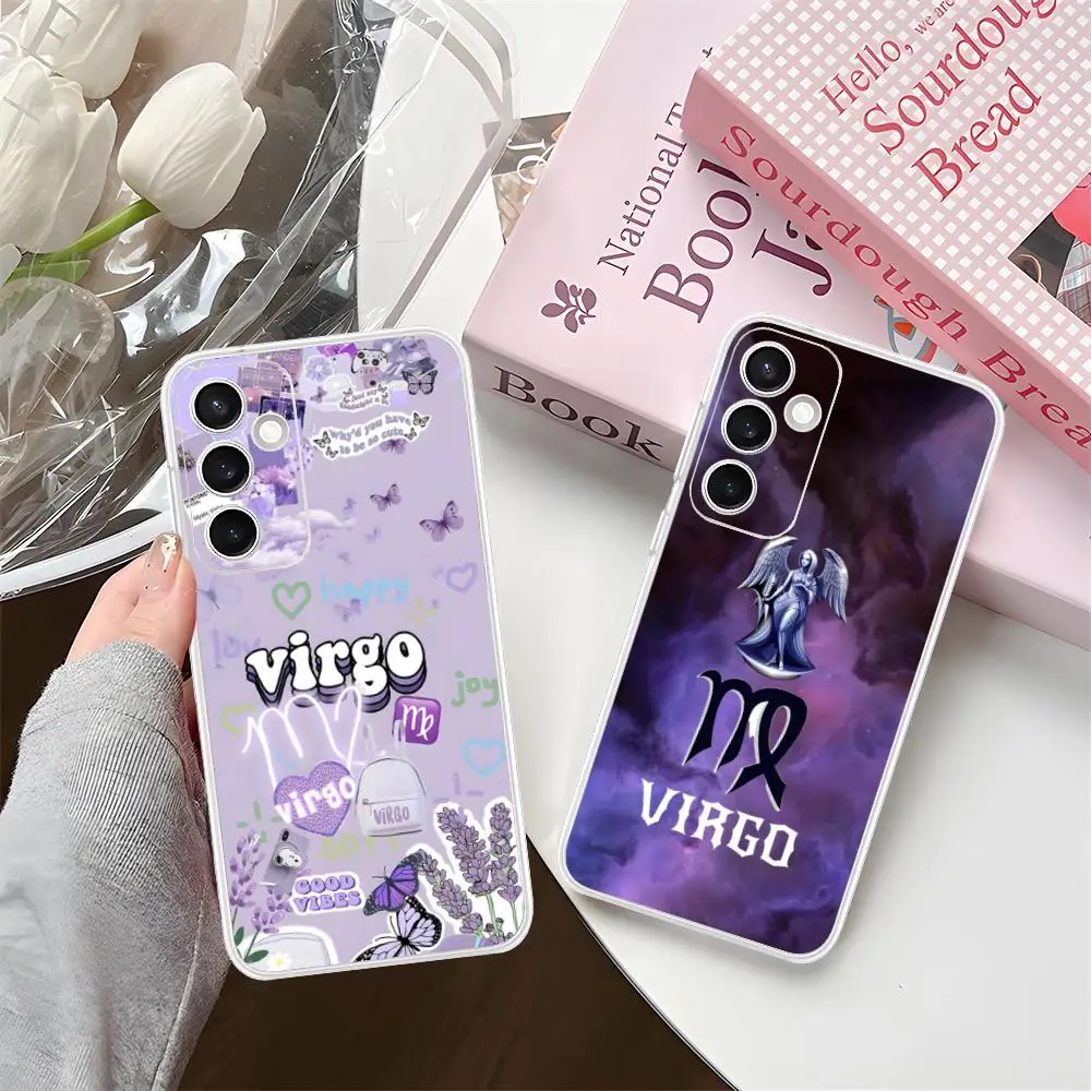 Zodiac Sign Virgo Phone Case for Samsung Galaxy S25 S24 S23 S22 S21Plus FE Ultra Soft TPU Clear Shockproof Cover