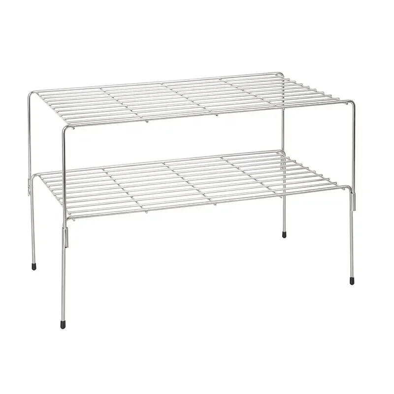 for 304 Stainless Steel Stackable Expandable 2 Tier Large Kitchen Cabinet Storage Rack Shelf Spice Rack Counter Organizer
