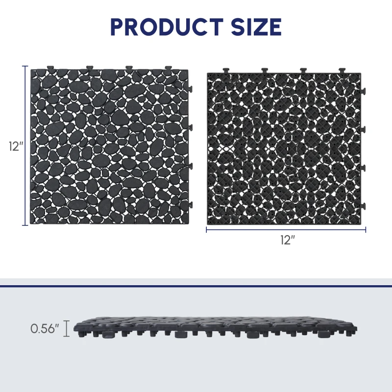 

12 x 12 Inch Black Interlocking Deck Tiles Plastic Waterproof Outdoor All Weather Anti-slip Bathroom Shower Balcony Porch Str