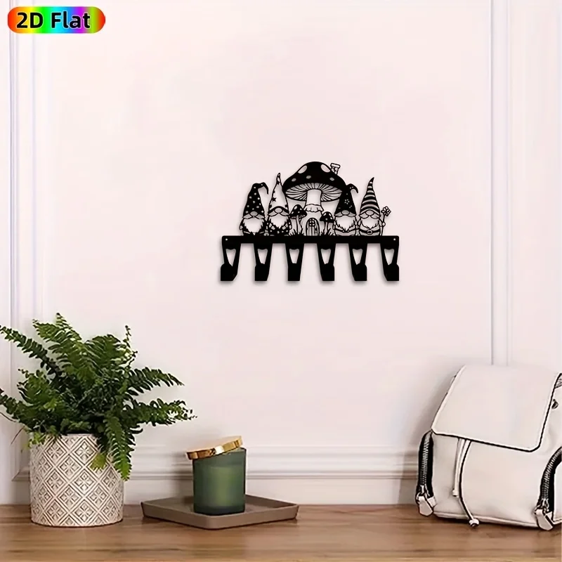 CIFBUY Gnome Mushroom Metal Wall Art Key Holder Waterproof Durable Iron Craft Decor For Entryway Hallway Bedroom Home Interior