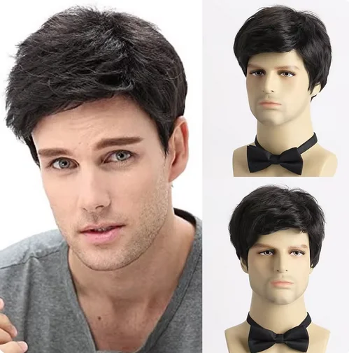 Short Natural Curly Hair For Male Young Men Heat Resistant Fiber Synthetic Wigs