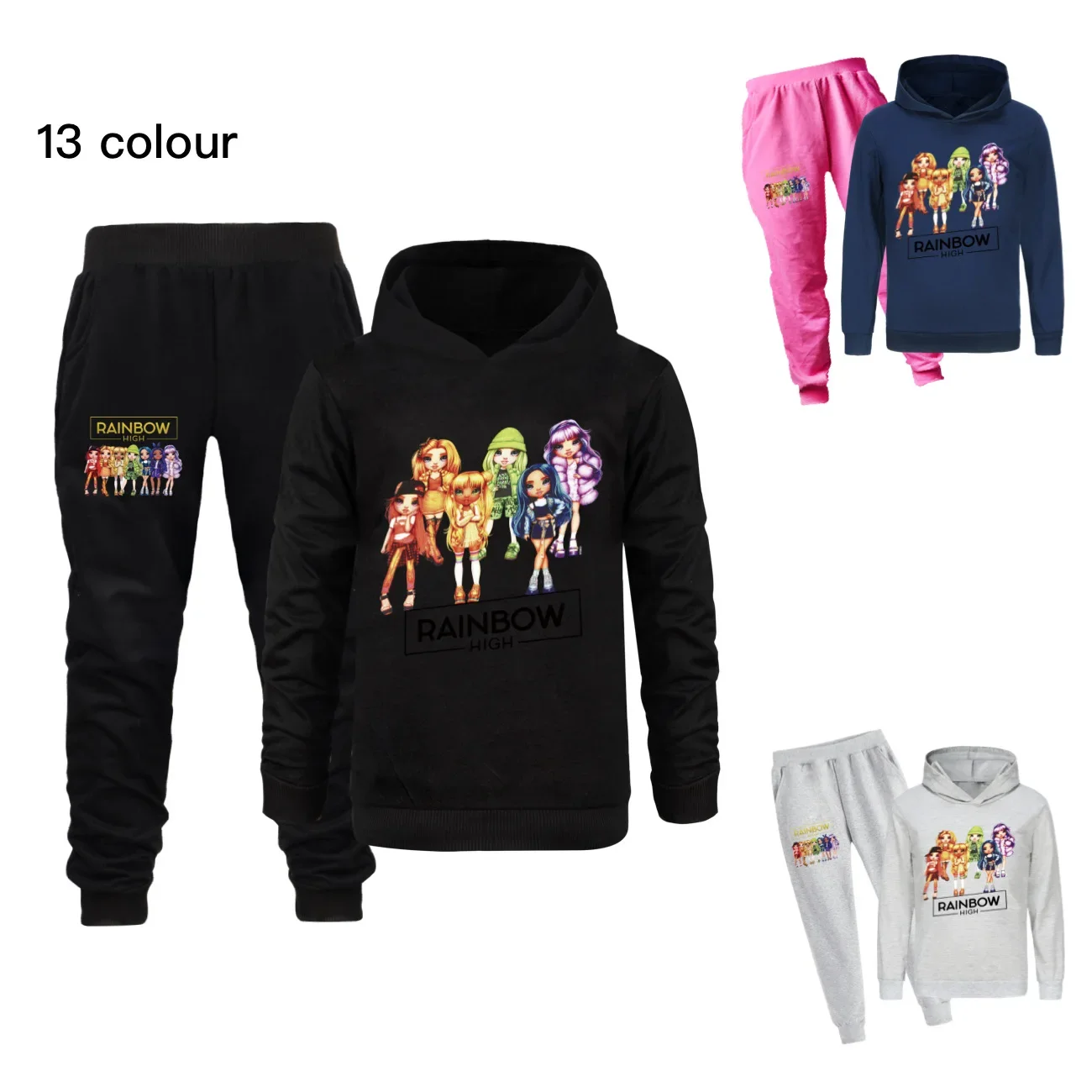 

New Spring Autumn Boys Girls Clothes rainbow high Children Sports Sets Toddler Clothing Kids T-shirt+pants Tracksuits suit3414