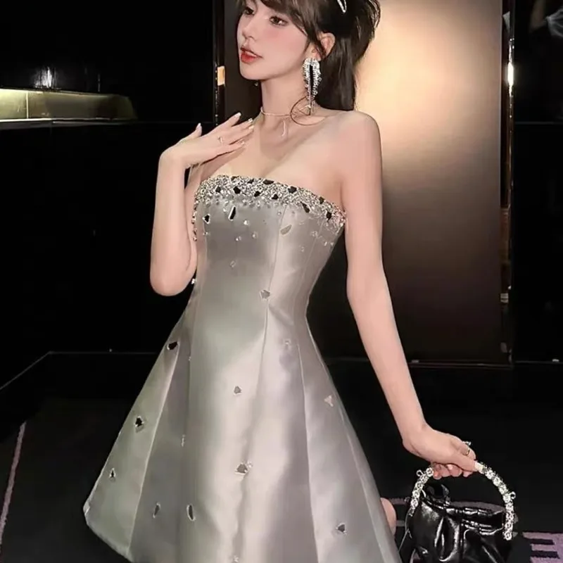 [oein] Elegant Socialite Style Strapless Dress In 2023, New High-end Feel, Heavy Industry Nail Bead Waist Closure,