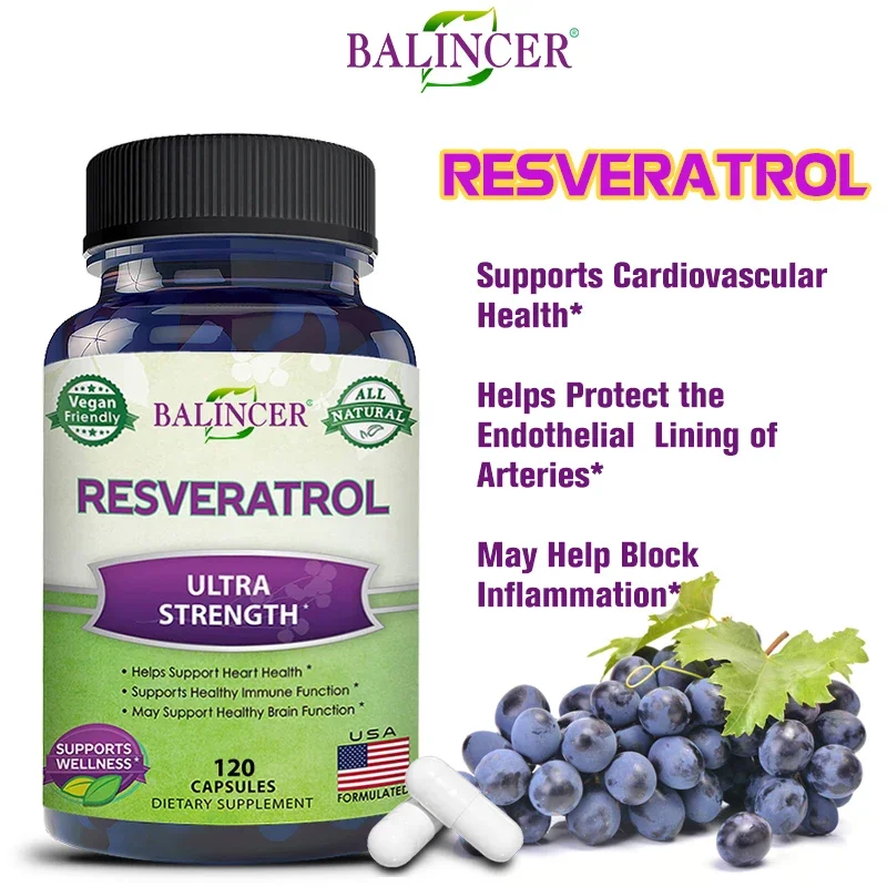 Balincer Resveratrol Capsules สนับสนุนสุขภาพหัวใจและหลอดเลือด สารต้านอนุมูลอิสระ ปรับปรุงภูมิคุ้มกัน และส่งเสริมผิวเรียบเนียน