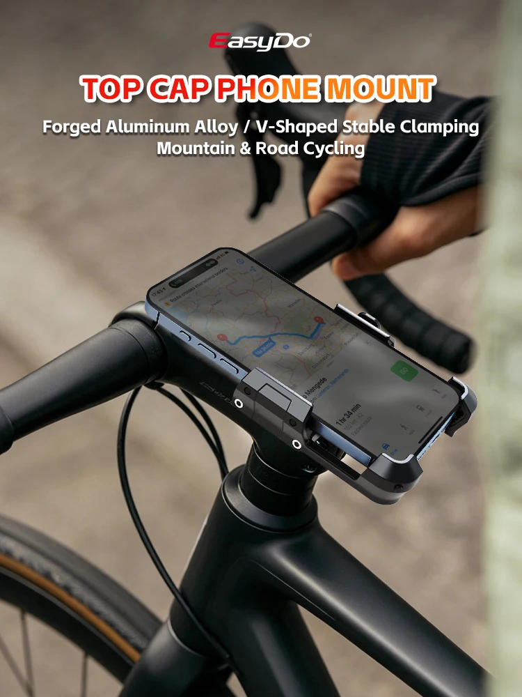 Easydo Fahrradlenker-Handyhalterung, vibrationsdämpfende Aluminium-Fahrrad-Headset-Kappe, Handyhalterung mit M6-Schraube für Renn- und Gravel-Bikes – Detail 1