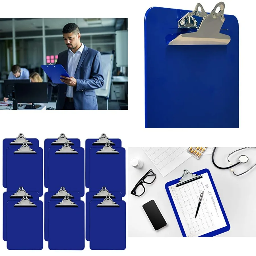 Blue Plastic Clipboards, 12 Pack, Durable, 12.5 x 9 Inch, Standard Metal Clip, Blue, Set of 12