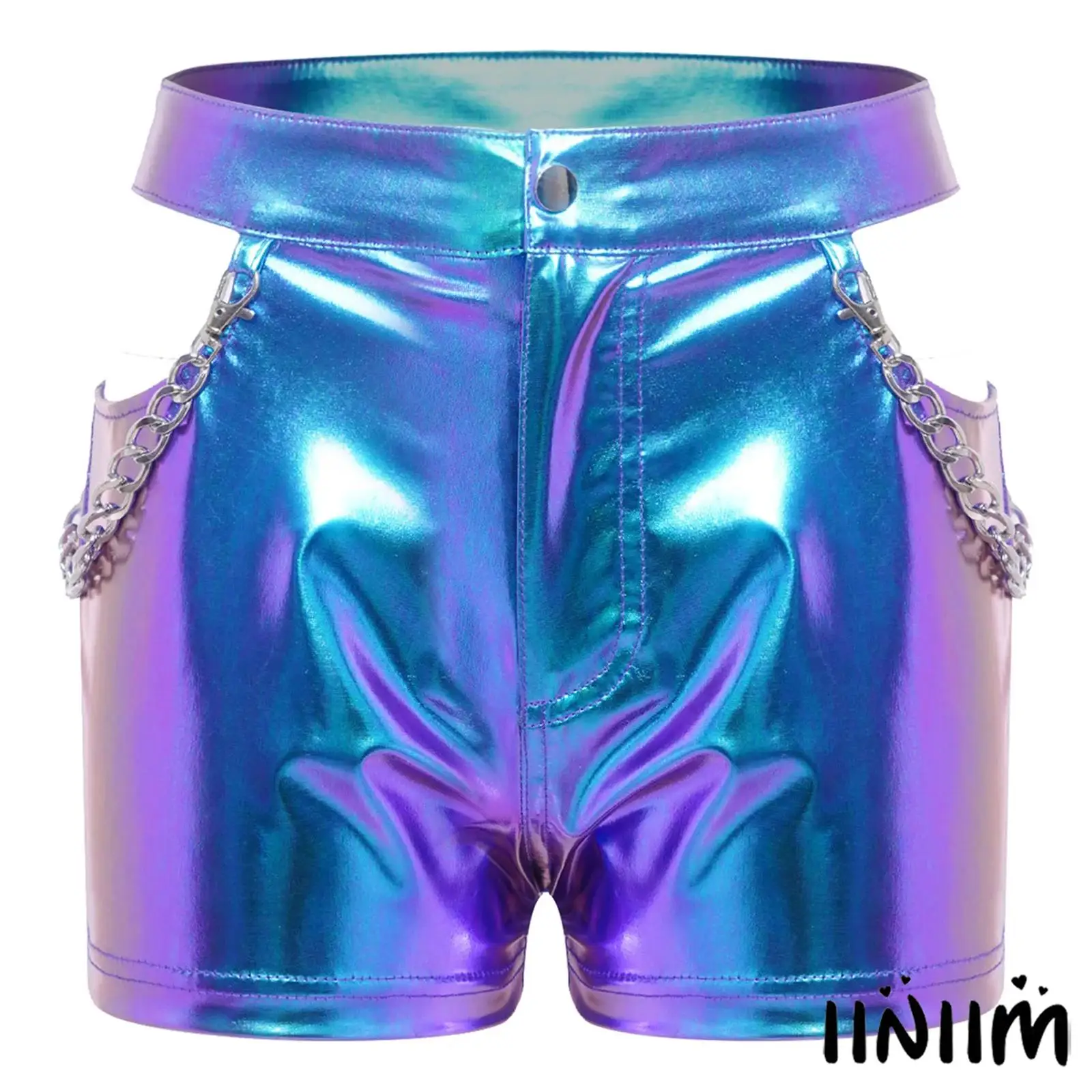 

Женские шорты в стиле рок-диско 70-х годов с вырезом по бокам, съемная поясная цепочка, декор, шорты с невидимой молнией спереди для сценических шоу