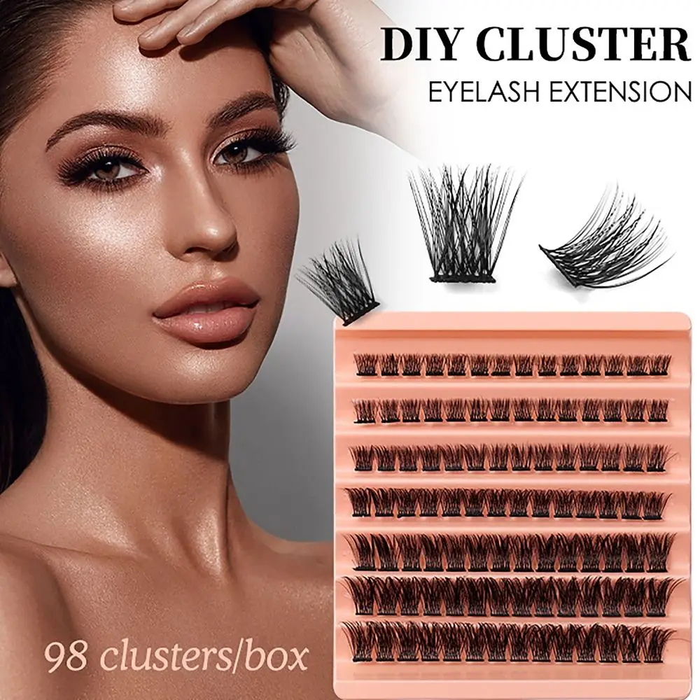 10/12/14/16mm individu Cluster bulu mata palsu bulu mata palsu bulu mata kelompok Volume 98 kelompok DIY bulu mata ekstensi kecantikan wanita