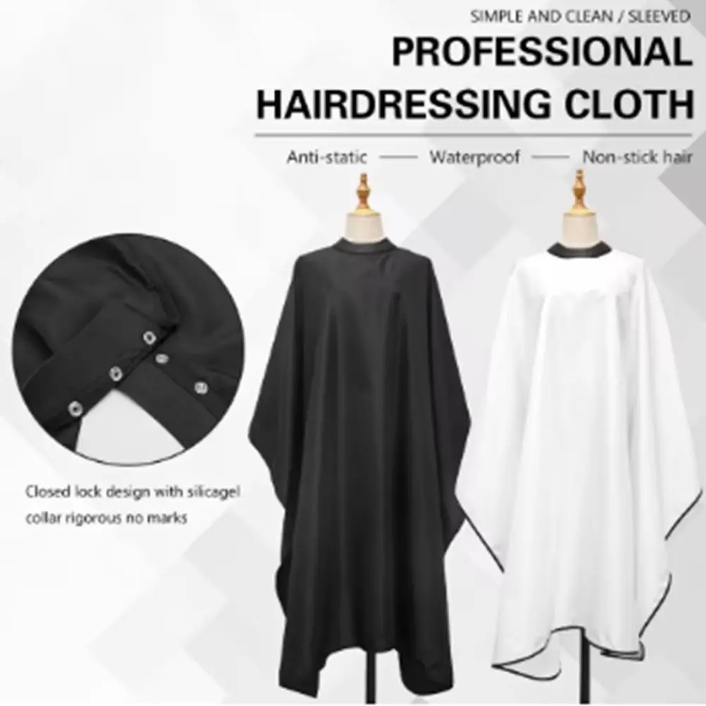 Waterproof Silicone Neckline Gown Anti-Static Collar Adjustable Buckle Hairdressing Cape Black White Long Sleeve