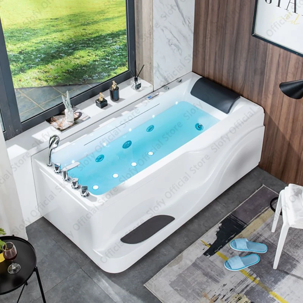 Acrylic Modern Bathtub High Load-bearing Capacity Contains Anti-Slip Footrests, Left/Right Skirt, 1.6-Meter Bathroom Furniture