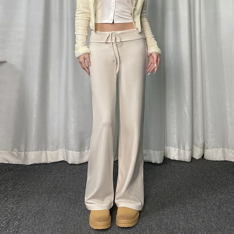 

Женские базовые цветные брюки на шнуровке с талией, длинные повседневные брюки, модная женская одежда Sli