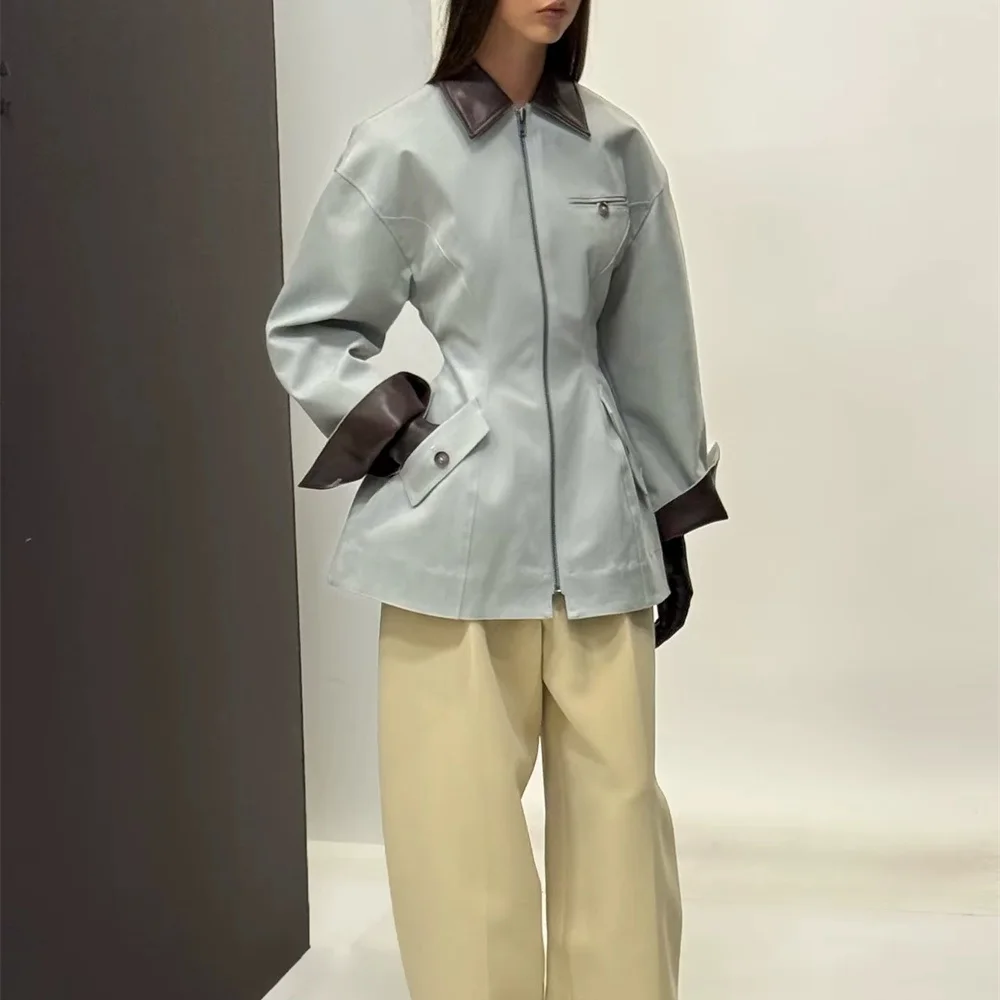 

Зимняя женская куртка 2025 года, атласный пэчворк, воротник с лацканами, приталенный крой, женская верхняя одежда, новая модная универсальная куртка в стиле Y2K