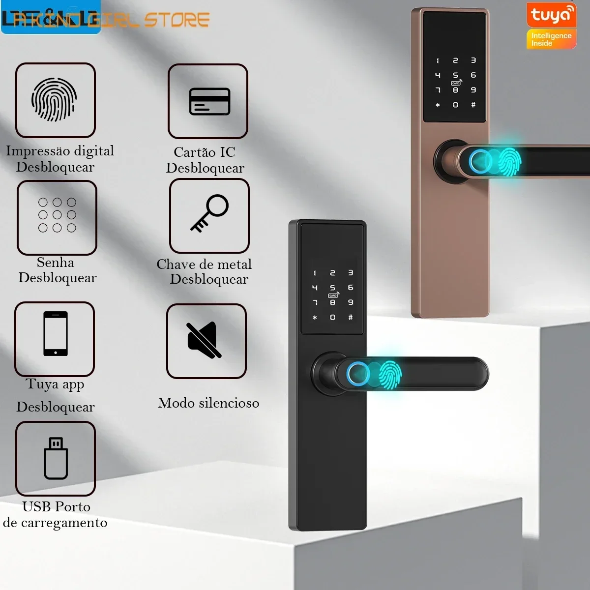 Biometric Electronic Door Lock Digital Black Smart Lock Tuya App Remote Unlocking Keyless Lock Fingerprint Door RH05