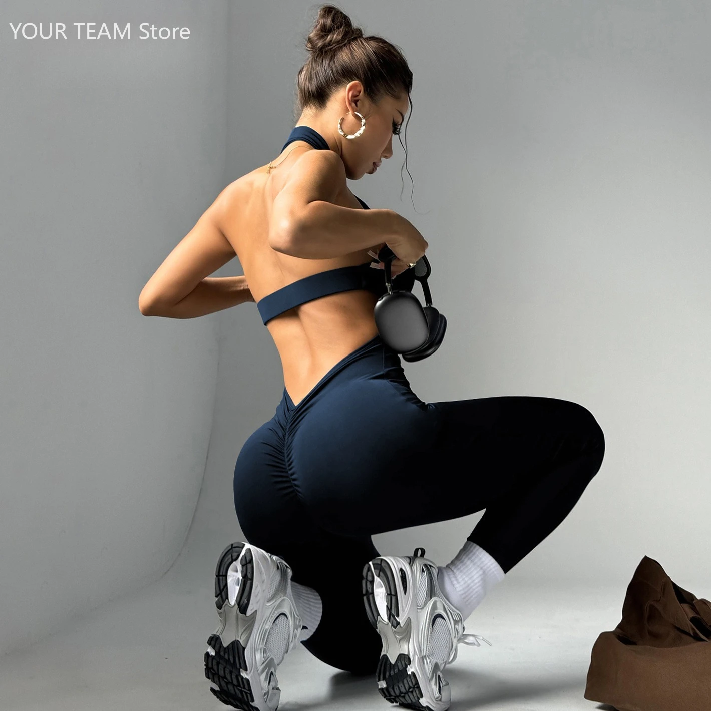 

Women's Sexy Halter Yoga Jumpsuit Butt Lifting Seamless Gym Bodysuit High Waist Backless Workout Onesie Yoga Fitness Activewear